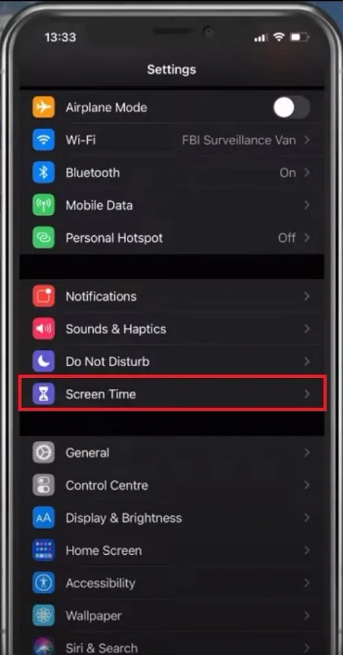 iPhone Settings > Screen Time