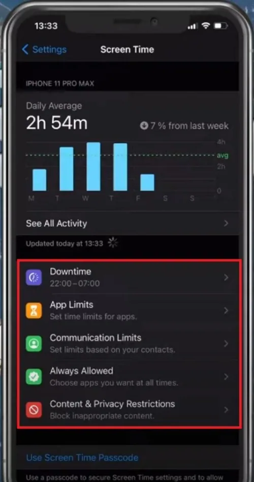 Setup Screen Downtime
