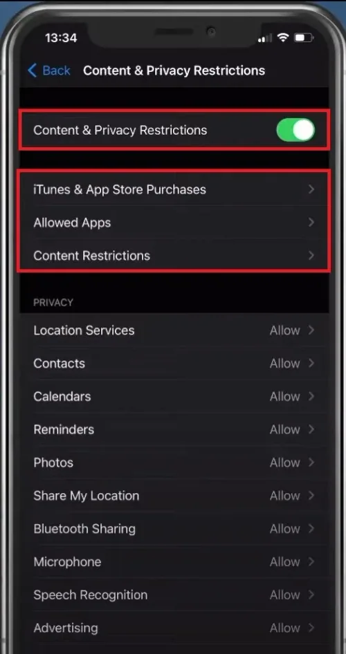 Screen Time > Content & Privacy Restrictions