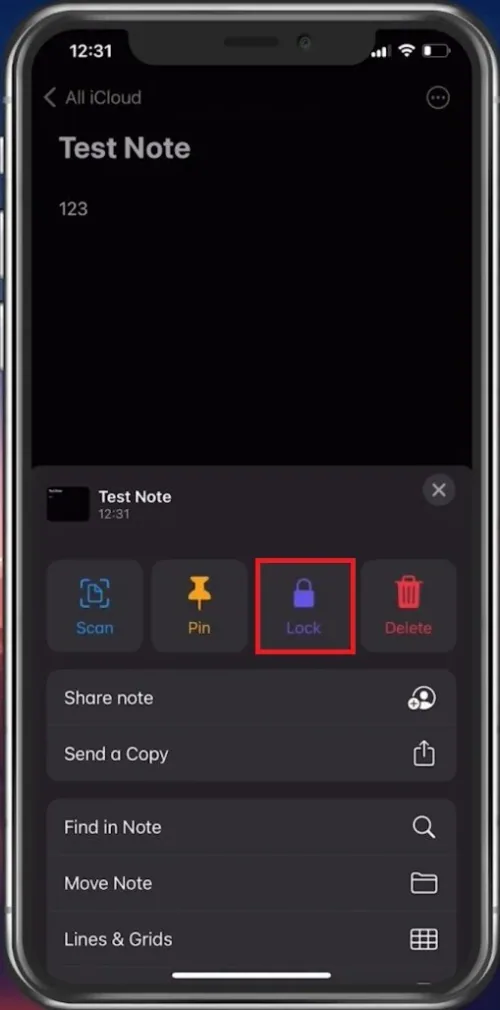 Notes App > Note > Lock