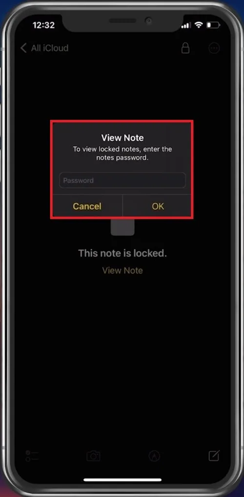 Create a password for the note