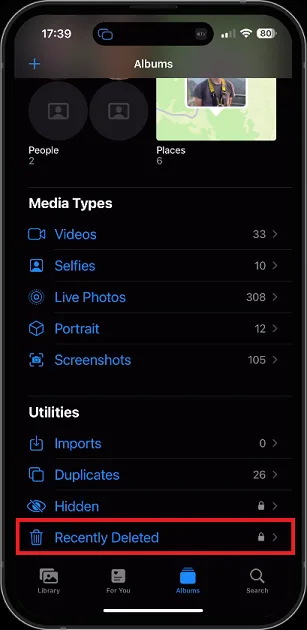 Photo Albums > Recently Deleted