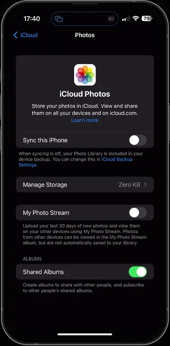 Enable iCloud Photo Sync