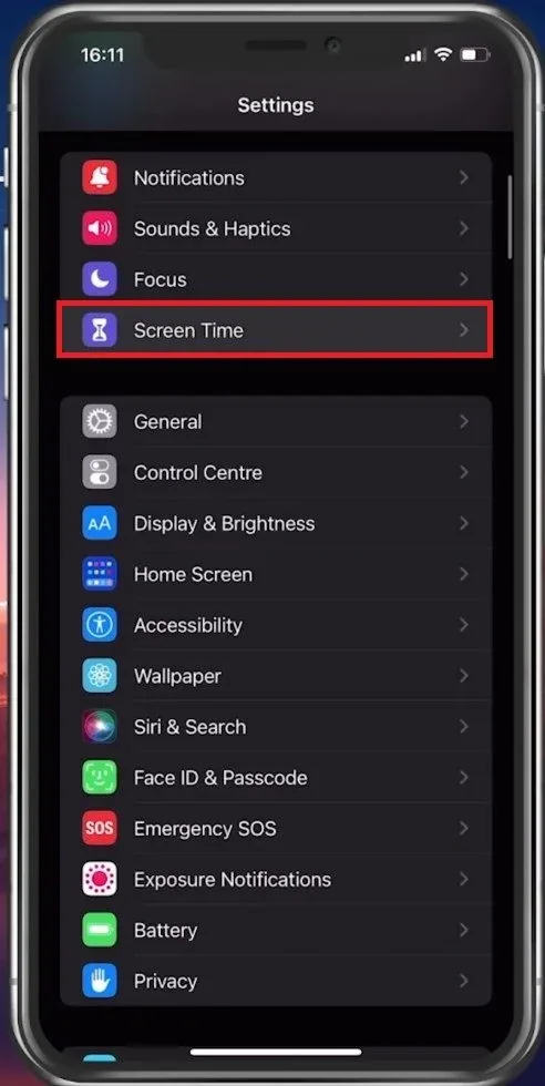 iPhone Settings > Screen Time