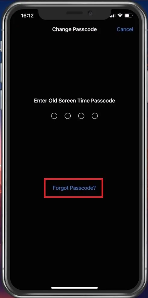 Tap on “Forgot Passcode”
