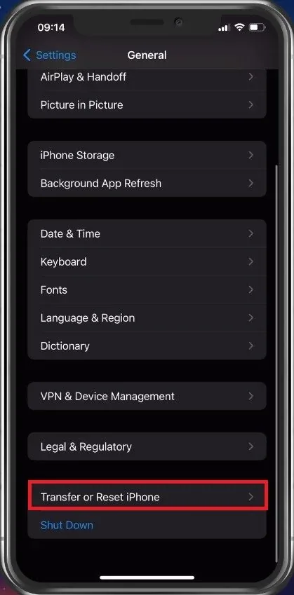 iPhone Settings > General > Transfer or Reset iPhone
