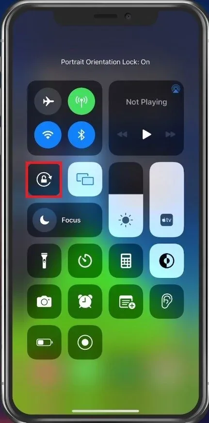 iPhone Control Centre > Portrait Orientation Lock