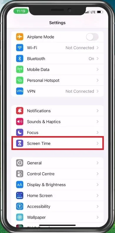 iPhone Settings > Screen Time