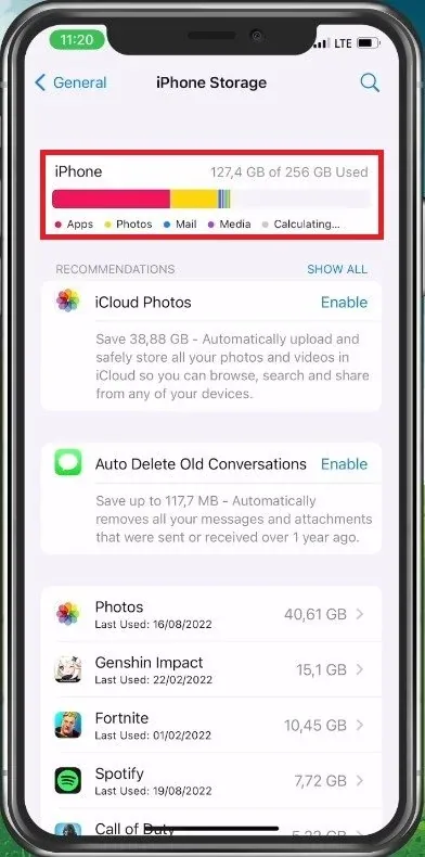 iPhone Storage
