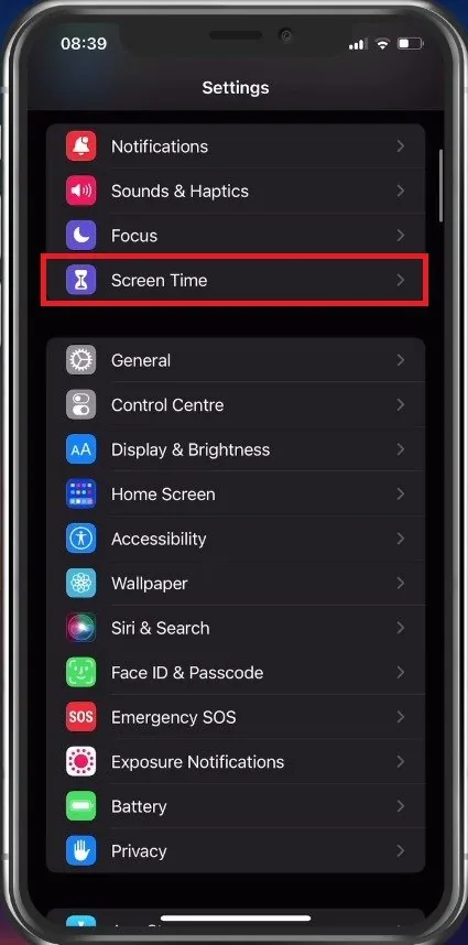 iPhone Settings > Screen Time