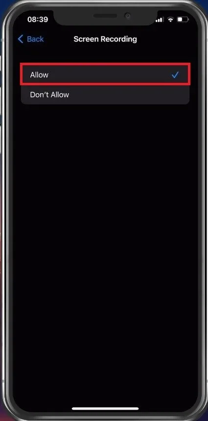 Allow Screen Recording