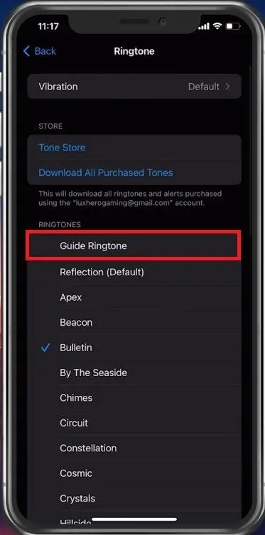 iPhone Settings > Sounds and Haptics > Ringtone