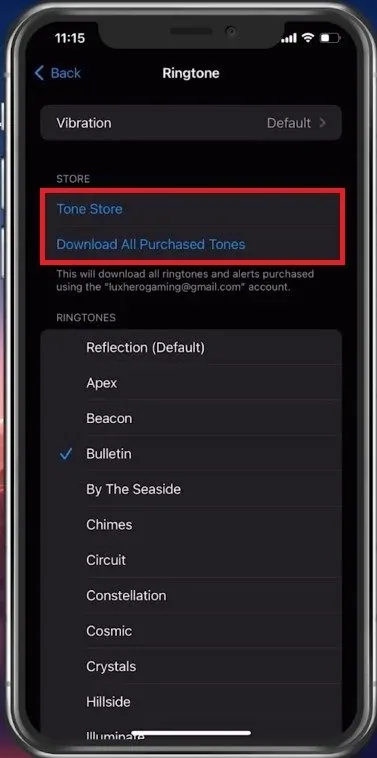 Sounds and Haptics > Ringtone