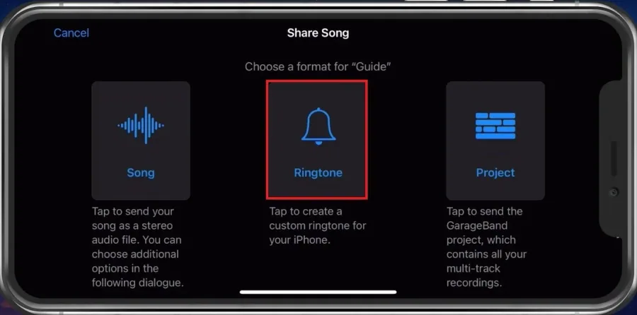 Share Song > Ringtone