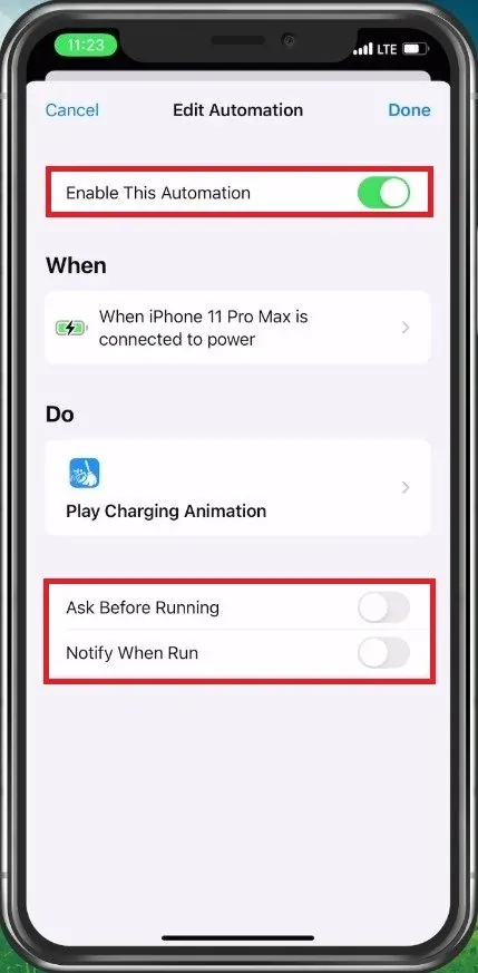 Enable Charging Animation Automation