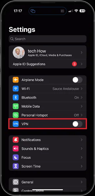 iPhone Settings > Disable VPN