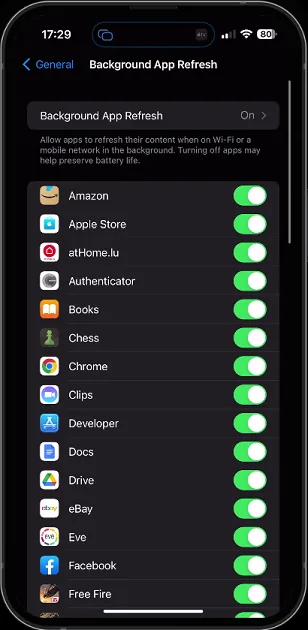 iPhone Settings > General > Background App Refresh