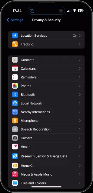 iPhone Settings > Privacy & Security > Location Services