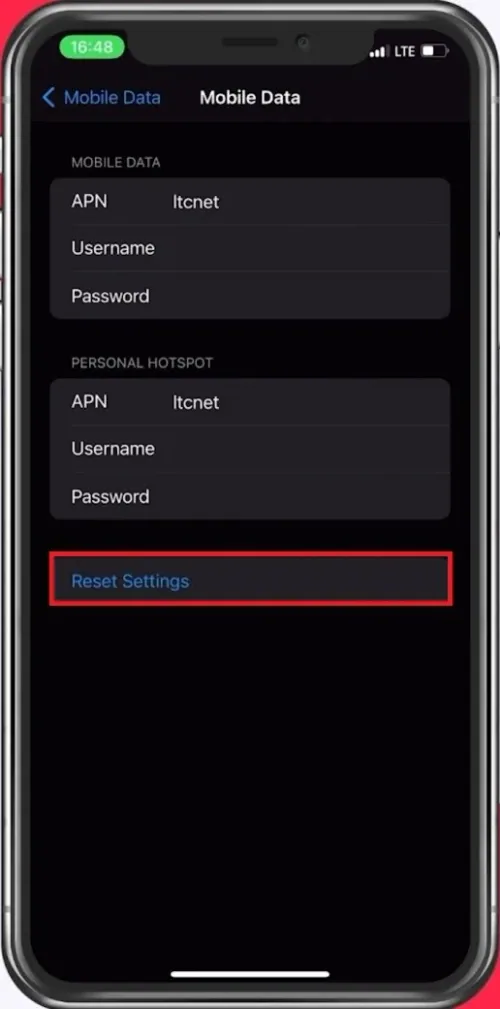 Reset Mobile Data Settings