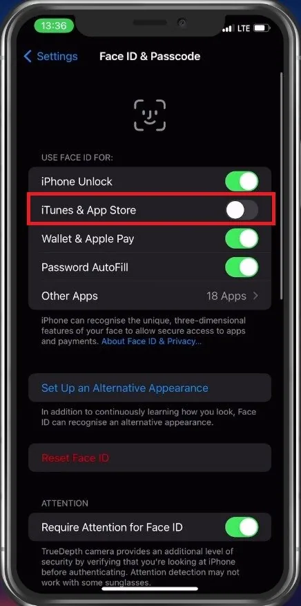 iPhone Settings > Apple ID > Face ID & Passcode