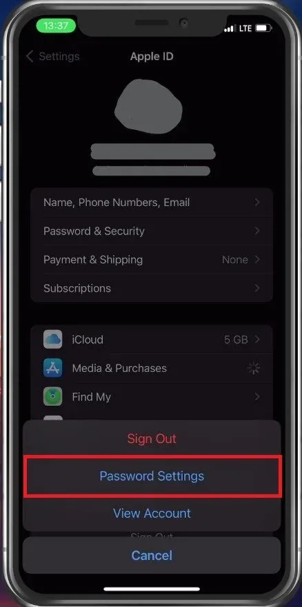 iPhone Settings > Apple ID > Password Settings