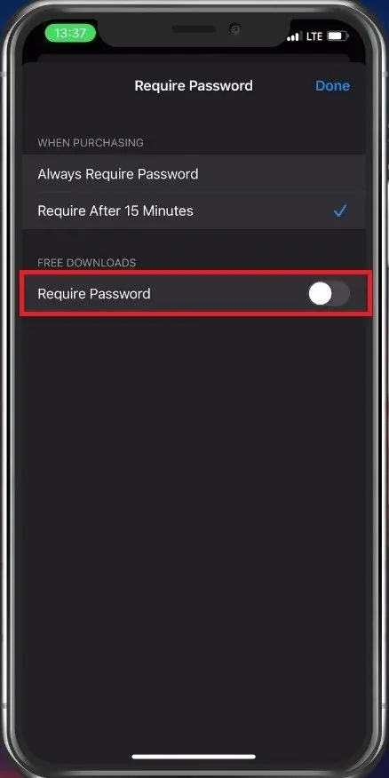 Disable “Require Password” option