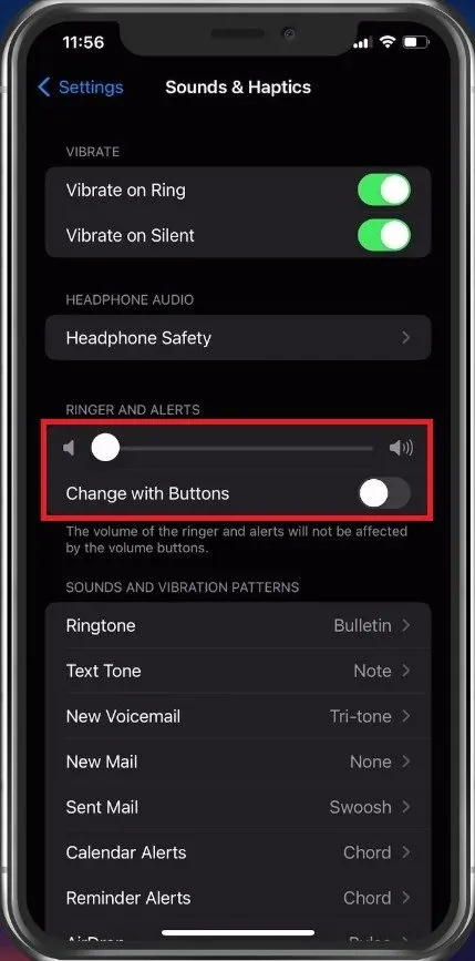 Sounds & Haptics > Ringer and Alerts