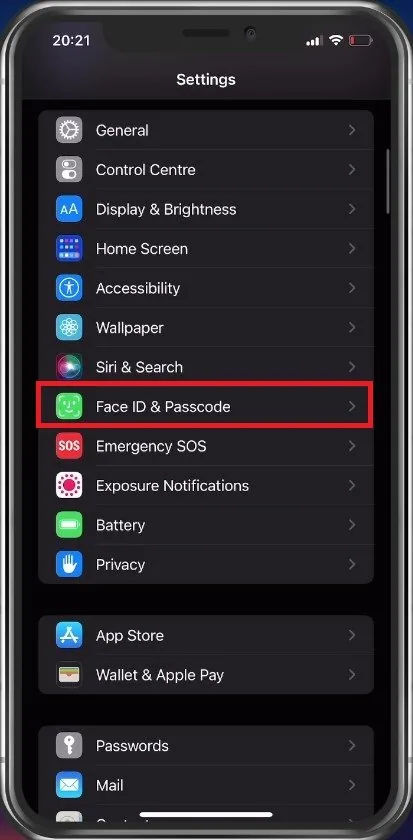 iPhone Settings > Face ID & Passcode