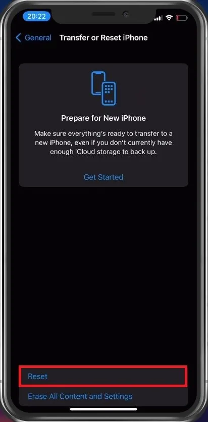 iPhone Settings > General > Transfer or Reset iPhone