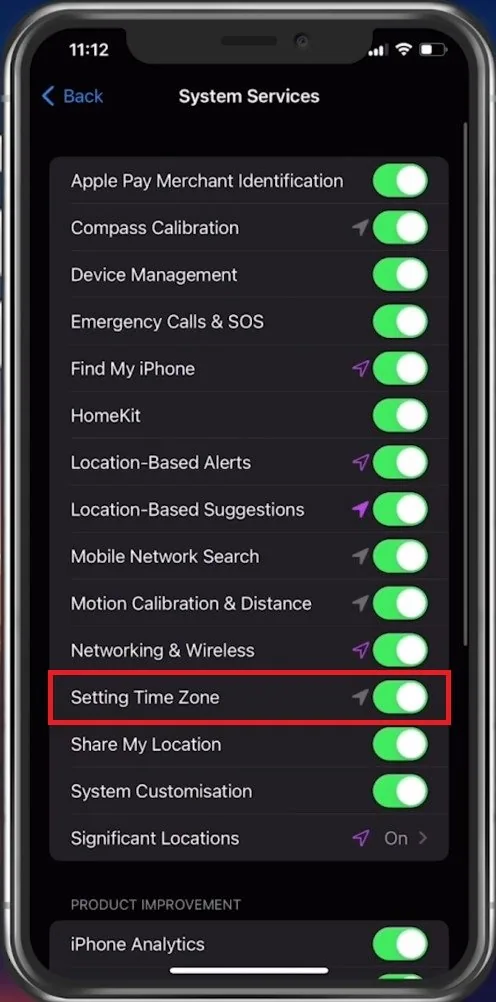 Privacy Settings > Location Services > System Services