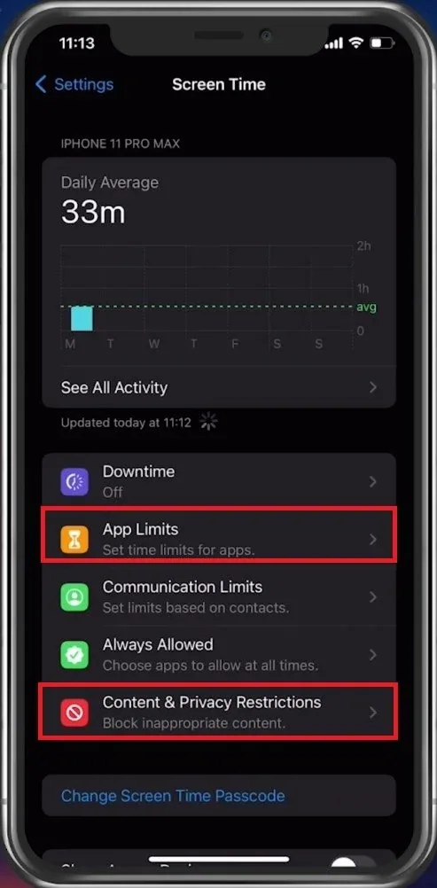 iPhone Settings > Screen Time