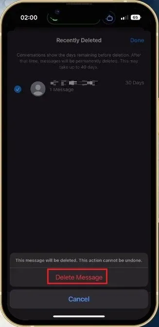 Recently Deleted > Delete Messages