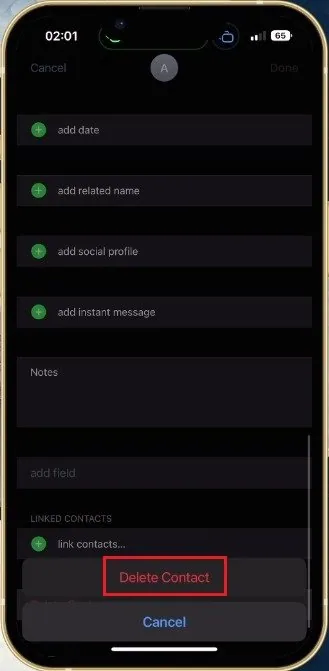 Contacts > Delete Contact