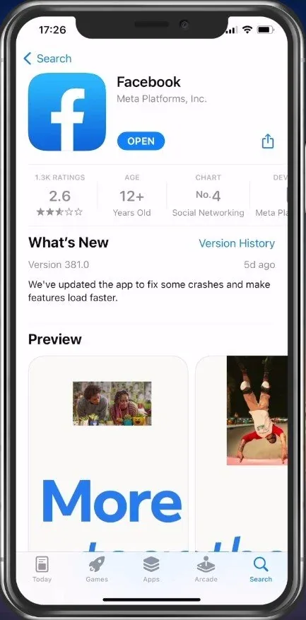 App Store > Facebook