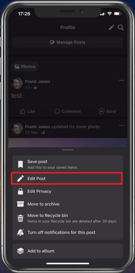 Edit post on updated app