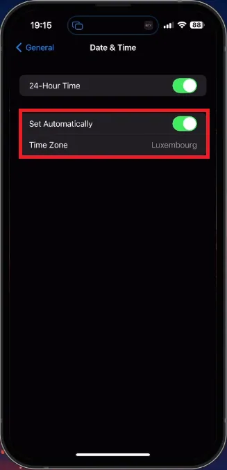 iPhone Settings > General > Date & Time