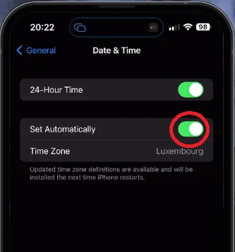 adjust the iphone date and time settings
