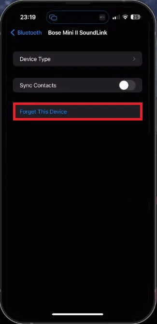 forget this device in bluetooth settings
