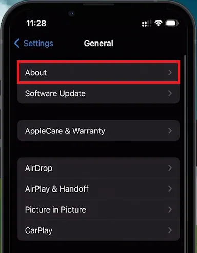 iphone about settings