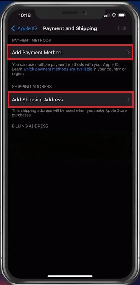 Add payment method and shipping address