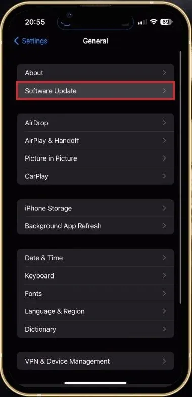 iPhone Settings > General > Software Update