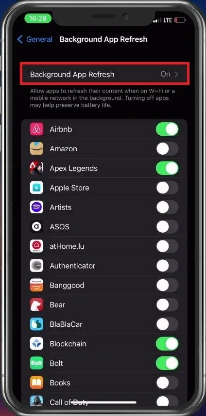 iPhone Settings > General > Background App Refresh