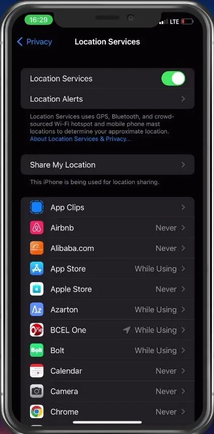 iPhone Settings > Privacy > Location Services