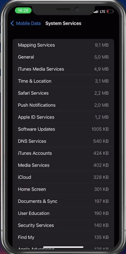 Preview System Services data usage