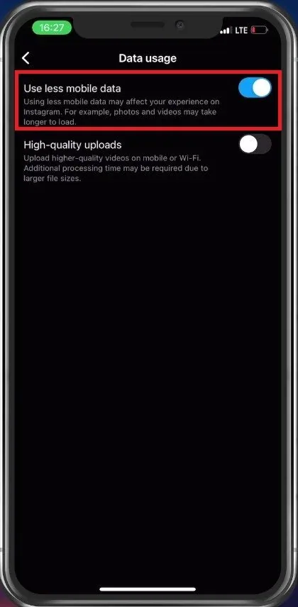 Data Usage settings > Use less mobile data