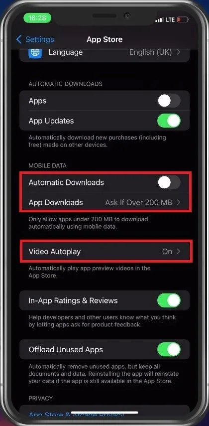 iPhone Settings > App Store