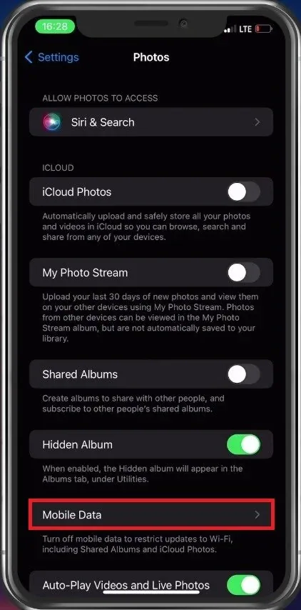 iPhone Settings > Photos
