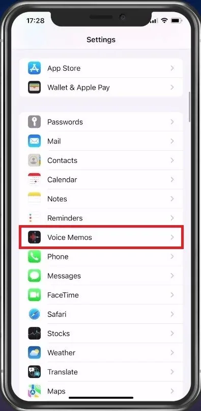 iPhone Settings > Voice Memos