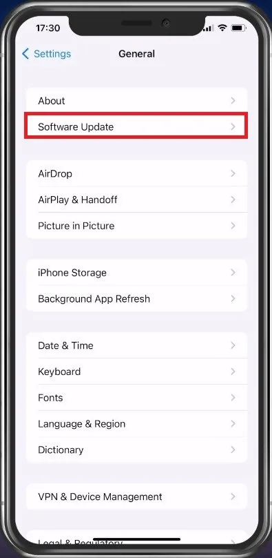 iPhone Settings > General > Software Update