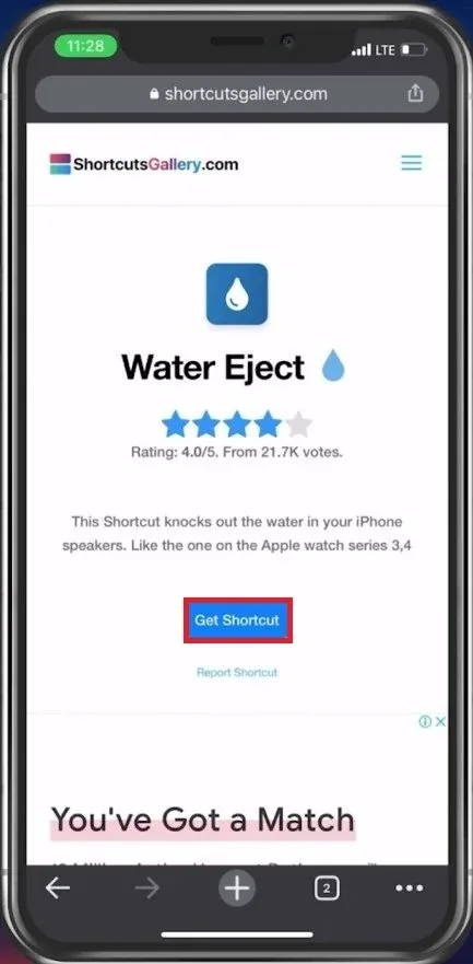 Tap on Get Shortcut, and your shortcuts application will open up automatically